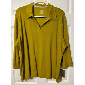 Merona Woman‎ 24W/26W Polo Shirt 3/4 Sleeve Moss Green Top Plus Size